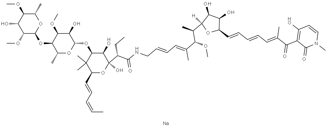 31-O-[6-deoxy-4-O-(6-deoxy-2,4-di-O-methylhexopyranosyl)-3-O-methylhexopyranosyl]-1-methylmocimycin, monosodium salt Structure