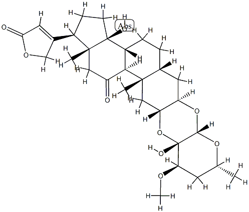 14-ヒドロキシ-11-オキソ-3β,2α-[[(2S,3S,4R,6R)-テトラヒドロ-3-ヒドロキシ-4-メトキシ-6-メチル-2H-ピラン-2,3-ジイル]ビス(オキシ)]-5β-カルダ-20(22)-エノリド 化学構造式