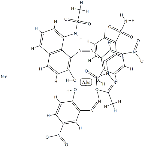 Chromate(1-), [3-[4,5-dihydro-4-[(2-hydroxy-5-nitrophenyl)azo]-3-methyl-5-oxo-1H-pyrazol-1-yl]benzenesulfonamidato(2-)][N-[7-hydroxy-8-[(2-hydroxy-5-nitrophenyl)azo]-1-naphthalenyl]methanesulfonamidato(2-)]-, sodium Structure