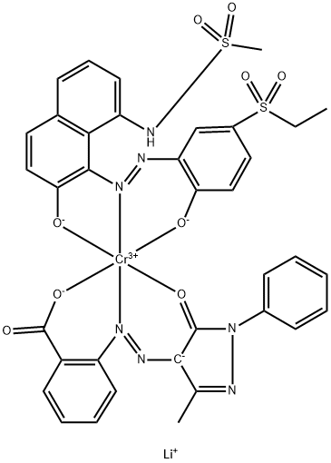 lithium [2-[(4,5-dihydro-3-methyl-5-oxo-1-phenyl-1H-pyrazol-4-yl)azo]benzoato(2-)][N-[8-[[5-(ethylsulphonyl)-2-hydroxyphenyl]azo]-7-hydroxy-1-naphthyl]methanesulphonamidato(2-)]chromate(1-) 化学構造式