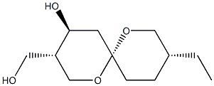 (3S,6R,9R)-9-エチル-4β-ヒドロキシ-1,7-ジオキサスピロ[5.5]ウンデカン-3α-メタノール 化学構造式
