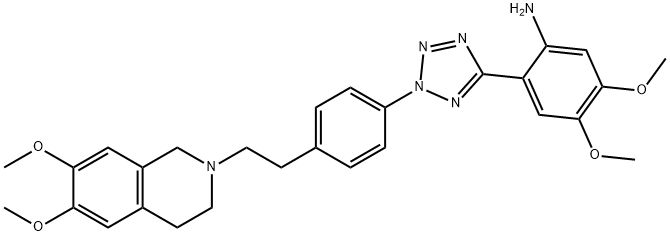 2-(2-(4-(2-(6,7-二甲氧基-3,4-二氢异喹啉-2(1H)-基)乙基)苯基)-2H-四唑-5-基)-4,5-二甲氧基苯胺,849675-46-3,结构式