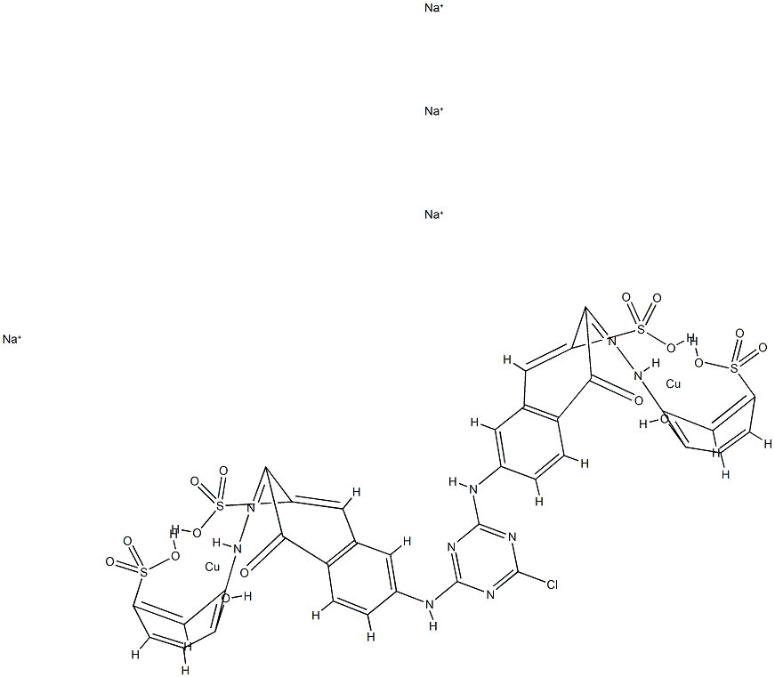 Cuprate, [m-[[7,7'-[(6-chloro-1,3,5-triazine-2,4-diyl)diimino]bis[4-hydroxy-3-[(2-hydroxy-5-sulfophenyl)azo]-2-naphthalenesulfonato]]]]di-, tetrasodium Struktur