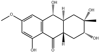 (2R)-1,3,4,4aβ,9aα,10-ヘキサヒドロ-2β,3β,8β,10β-テトラヒドロキシ-6-メトキシ-3-メチルアントラセン-9(2H)-オン 化学構造式