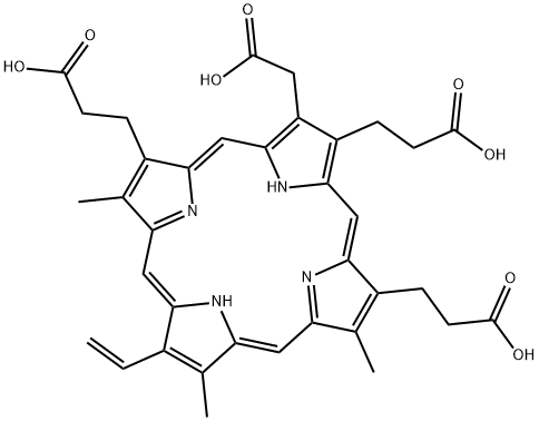 3-(carboxymethyl)-12-ethenyl-8,13,17-trimethyl-21H,23H-Porphine-2,7,18-tripropanoic acid Structure