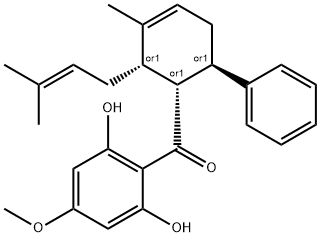 REL-(2,6-二羟基-4-甲氧基苯基)[(1R,2S,6R)-3-甲基-2-(3-甲基-2-丁烯-1-基)-6-苯基-3-环己烯-1-基]甲酮,89837-52-5,结构式