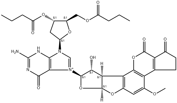 2'-Deoxy-7-[(6aS,8R,9R,9aR)-1,2,3,6a,8,9,9a,11-octahydro-9-hydroxy-4-Methoxy-1,11-dioxocyclopenta[c]furo[3',2':4,5]furo[2,3-h][1]benzopyran-8-yl]guanosine 3',5'-Dibutanoate|2'-Deoxy-7-[(6aS,8R,9R,9aR)-1,2,3,6a,8,9,9a,11-octahydro-9-hydroxy-4-Methoxy-1,11-dioxocyclopenta[c]furo[3',2':4,5]furo[2,3-h][1]benzopyran-8-yl]guanosine 3',5'-Dibutanoate