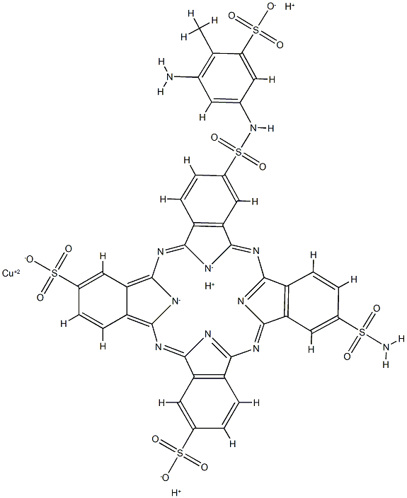 trihydrogen [22-[[(3-amino-5-sulpho-p-tolyl)amino]sulphonyl]-15-(sulphamoyl)-29H,31H-phthalocyanine-1,8-disulphonato(5-)-N29,N30,N31,N32]cuprate(3-) 结构式