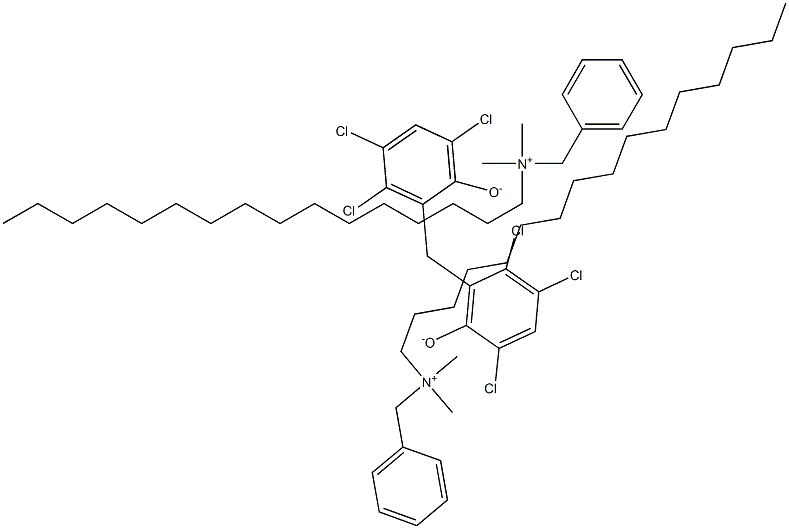 N-ヘキサデシル-N,N-ジメチルベンゼンメタンアミニウム/2,2′-メチレンビス(3,4,6-トリクロロフェノール),(2:1) 化学構造式
