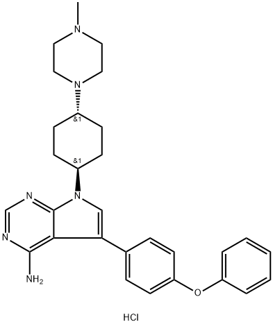 7-[反式-4-(4-甲基-1-哌嗪基)环己基]-5-(4-苯氧基苯基)-7H-吡咯并[2,3-D]嘧啶-4-胺三盐酸盐,1435934-25-0,结构式
