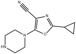 2-环丙基-5-(哌嗪-1-基)-1,3-噁唑-4-腈,1050910-59-2,结构式