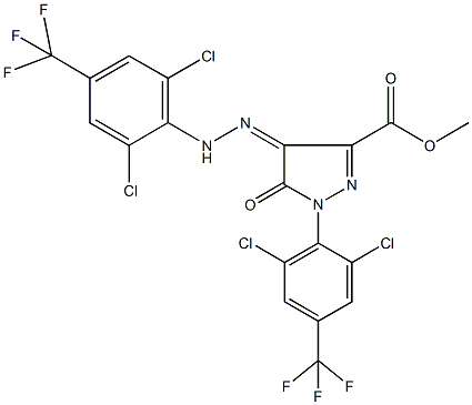 methyl 1-[2,6-dichloro-4-(trifluoromethyl)phenyl]-4-{2-[2,6-dichloro-4-(trifluoromethyl)phenyl]hydrazono}-5-oxo-4,5-dihydro-1H-pyrazole-3-carboxylate Struktur