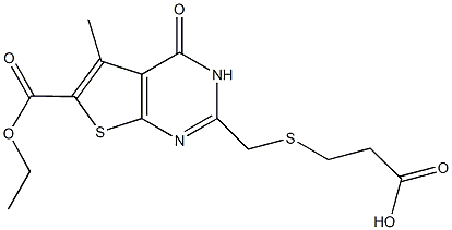 3-({[6-(ethoxycarbonyl)-5-methyl-4-oxo-3,4-dihydrothieno[2,3-d]pyrimidin-2-yl]methyl}thio)propanoic acid 化学構造式