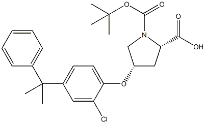 (2S,4S)-1-(tert-Butoxycarbonyl)-4-[2-chloro-4-(1-methyl-1-phenylethyl)phenoxy]-2-pyrrolidinecarboxyl 化学構造式