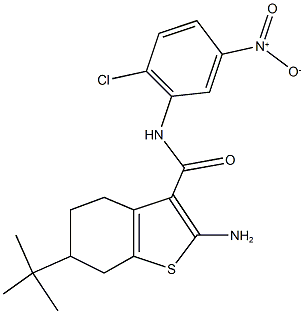 2-AMINO-6-TERT-BUTYL-N-(2-CHLORO-5-NITROPHENYL)-4,5,6,7-TETRAHYDRO-1-BENZOTHIOPHENE-3-CARBOXAMIDE,,结构式