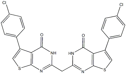 5-(4-chlorophenyl)-2-{[5-(4-chlorophenyl)-4-oxo-3,4-dihydrothieno[2,3-d]pyrimidin-2-yl]methyl}thieno[2,3-d]pyrimidin-4(3H)-one,,结构式
