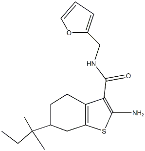 2-AMINO-6-(1,1-DIMETHYLPROPYL)-N-(2-FURYLMETHYL)-4,5,6,7-TETRAHYDRO-1-BENZOTHIOPHENE-3-CARBOXAMIDE 结构式