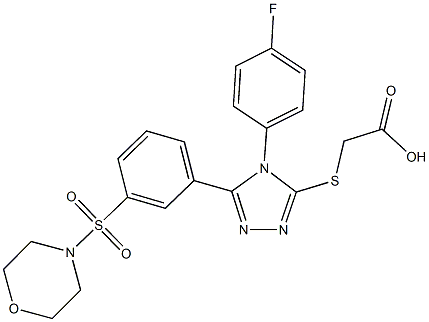 {4-(4-Fluoro-phenyl)-5-[3-(morpholine-4-sulfonyl)-phenyl]-4H-[1,2,4]triazol-3-ylsulfanyl}-acetic acid 化学構造式