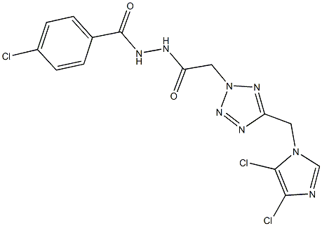 N'1-(4-chlorobenzoyl)-2-{5-[(4,5-dichloro-1H-imidazol-1-yl)methyl]-2H-1,2,3,4-tetraazol-2-yl}ethanohydrazide,,结构式