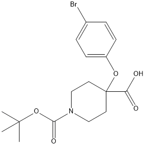 4-(4-溴苯氧基)-1-(叔丁氧基羰基)哌啶-4-羧酸, 1159835-30-9, 结构式