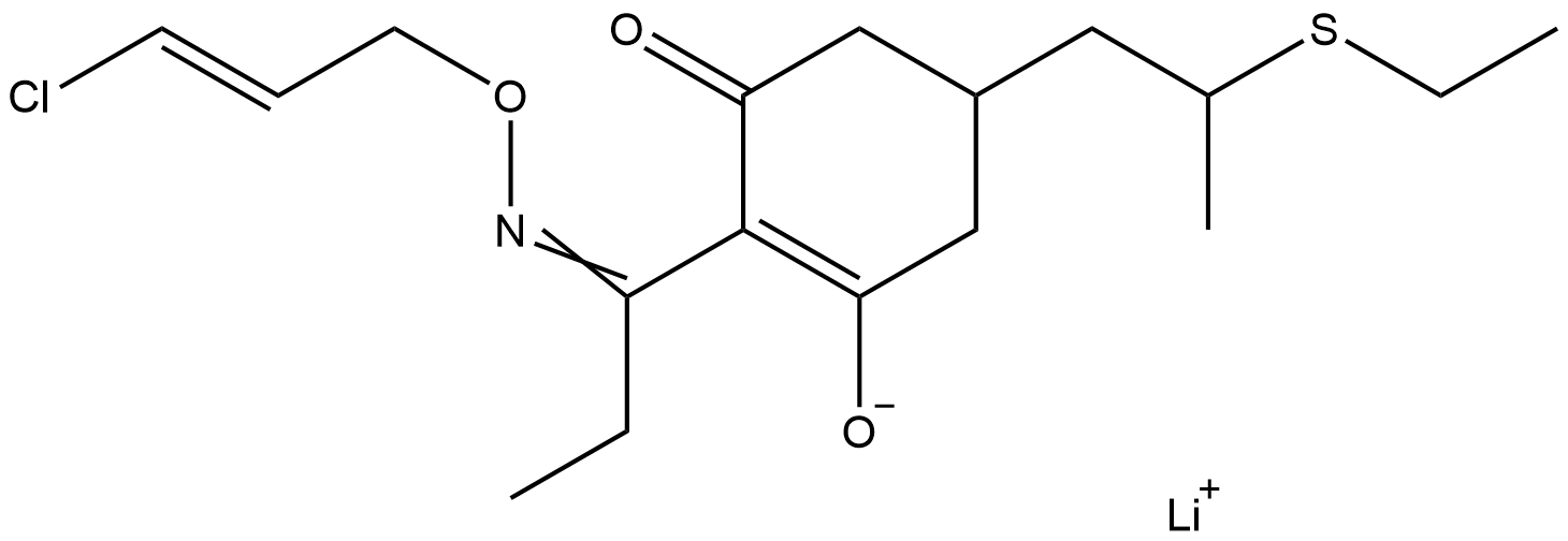 2-Cyclohexen-1-one, 2-[1-[[[(2E)-3-chloro-2-propen-1-yl]oxy]imino]propyl]-5-[2-(ethylthio)propyl]-3-hydroxy-, lithium salt (1:1) Struktur