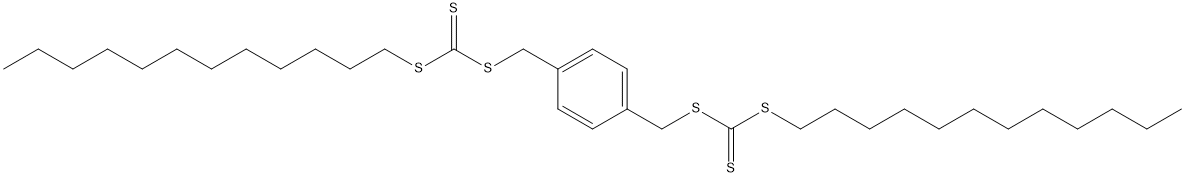 Carbonotrithioic acid, C,C'-[1,4-phenylenebis(methylene)] C,C'-didodecyl ester Struktur