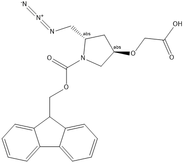 2-(((3R,5S)-1-(((9H-fluoren-9-yl)methoxy)carbonyl)-5-(azidomethyl)pyrrolidin-3-yl)oxy)acetic acid Structure