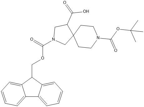 2-(((9H-芴-9-基)甲氧基)羰基)-8-(叔-丁氧羰基)-2,8-二氮杂螺[4.5]癸烷-4-羧酸, , 结构式