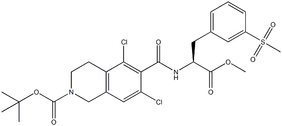 (S)-2-(2-BOC-5,7-二氯-1,2,3,4-四氢异喹啉-6-甲酰胺基)-3-(3-甲磺酰基苯基)丙酸甲酯, , 结构式