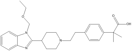 2-(4-(2-(4-(1-(ethoxymethyl)-1H-benzo[d]imidazol-2-yl)piperidin-1-yl)ethyl)phenyl)-2-methylpropanoic acid Struktur