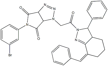 1-[2-(7-benzylidene-3-phenyl-3,3a,4,5,6,7-hexahydro-2H-indazol-2-yl)-2-oxoethyl]-5-(3-bromophenyl)-3a,6a-dihydropyrrolo[3,4-d][1,2,3]triazole-4,6(1H,5H)-dione,1025529-50-3,结构式