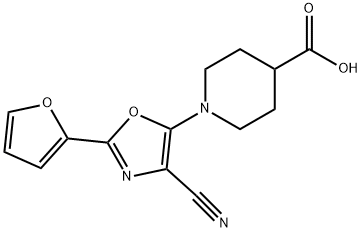 1-[4-cyano-2-(furan-2-yl)-1,3-oxazol-5-yl]piperidine-4-carboxylic acid Struktur