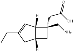 Bicyclo[3.2.0]hept-3-ene-6-acetic acid, 6-
(aminomethyl)-3-ethyl-, (1S,5R,6R)- 化学構造式