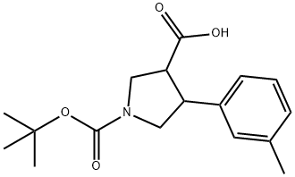 4-(3-methylphenyl)-1-[(2-methylpropan-2-yl)oxycarbonyl]pyrrolidine-3-carboxylic acid Struktur