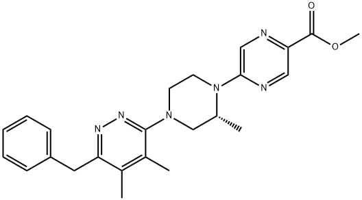 (R)-5-(4-(6-苄基-4,5-二甲基哒嗪-3-基)-2-甲基哌嗪-1-基)吡嗪-2-羧酸甲酯 结构式