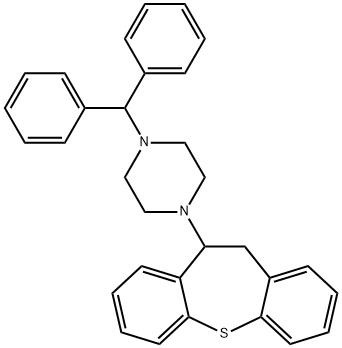 1-benzhydryl-4-(10,11-dihydrodibenzo[b,f]thiepin-10-yl)piperazine,121943-07-5,结构式