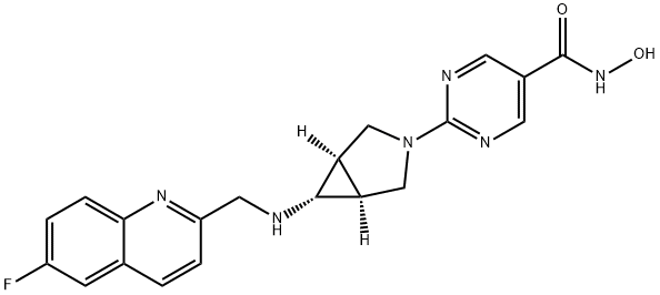 5-Pyrimidinecarboxamide, 2-[(1a,5a,6a)-6-[[(6-fluoro-2-quinolinyl)methyl]amino]-3-azabicyclo[3.1.0]hex-3-yl]-N-hydroxy-,1256448-47-1,结构式