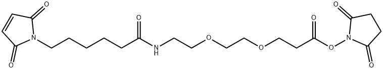 (2,5-Dioxopyrrolidin-1-yl) 3-[2-[2-[6-(2,5-dioxopyrrol-1-yl)hexanoylamino]ethoxy]ethoxy]propanoate Struktur