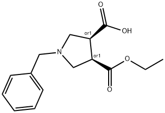 (3S,4R)-1-benzyl-4-(ethoxycarbonyl)pyrrolidine-3-carboxylic acid 化学構造式