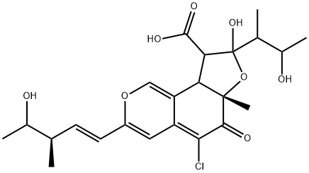 5-Chloro-6a,8,9,9a-tetrahydro-8-hydroxy-3-(4-hydroxy-3-methyl-1-pentenyl)-8-(2-hydroxy-1-methylpropyl)-6a-methyl-6-oxo-6H-furo[2,3-h]-2-benzopyran-9-carboxylic acid,128230-04-6,结构式