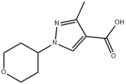 3-methyl-1-(oxan-4-yl)-1H-pyrazole-4-carboxylic acid 化学構造式