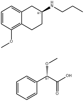 (S)-1,2,3,4-tetrahydro-5-methoxy-N-propyl-naphthalen-2-ammonium (S)-2-methoxy-2-phenylacetate Struktur