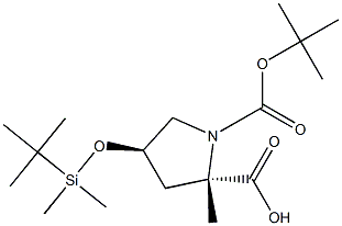(2S,4R)-1-(tert-butoxycarbonyl)-4-((tert-butyldimethylsilyl)oxy)-2-methylpyrrolidine-2-carboxylic acid Structure
