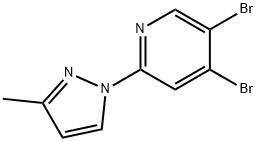 3,4-Dibromo-6-(3-methyl-1H-pyrazol-1-yl)pyridine 化学構造式