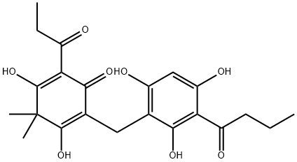6-Propionyl-4,4-dimethyl-3,5-dihydroxy-2-(2,4,6-trihydroxy-3-butyrylbenzyl)-2,5-cyclohexadien-1-one Struktur