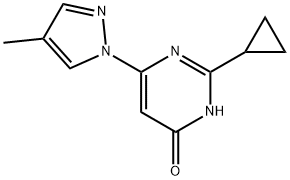 4-Hydroxy-2-cyclopropyl-6-(4-methyl-1H-pyrazol-1-yl)pyrimidine 化学構造式