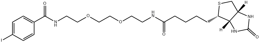 4-Iodo-N-(2-(2-(2-(5-(2-oxohexahydro-1H-thieno[3,4-d]imidazol-4-yl)pentanamido)ethoxy)ethoxy)ethyl)benzamide Struktur