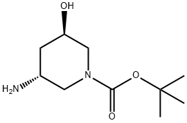 (3R,5R)-3-Amino-5-hydroxy-piperidine-1-carboxylic acid tert-butyl ester 化学構造式