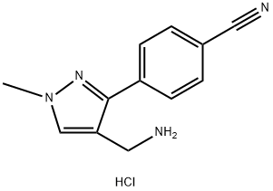 4-[4-(aminomethyl)-1-methyl-1H-pyrazol-3-yl]benzonitrile hydrochloride Struktur