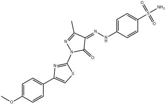 4-(2-{1-[4-(4-methoxyphenyl)-1,3-thiazol-2-yl]-3-methyl-5-oxo-1,5-dihydro-4H-pyrazol-4-ylidene}hydrazino)benzenesulfonamide 结构式